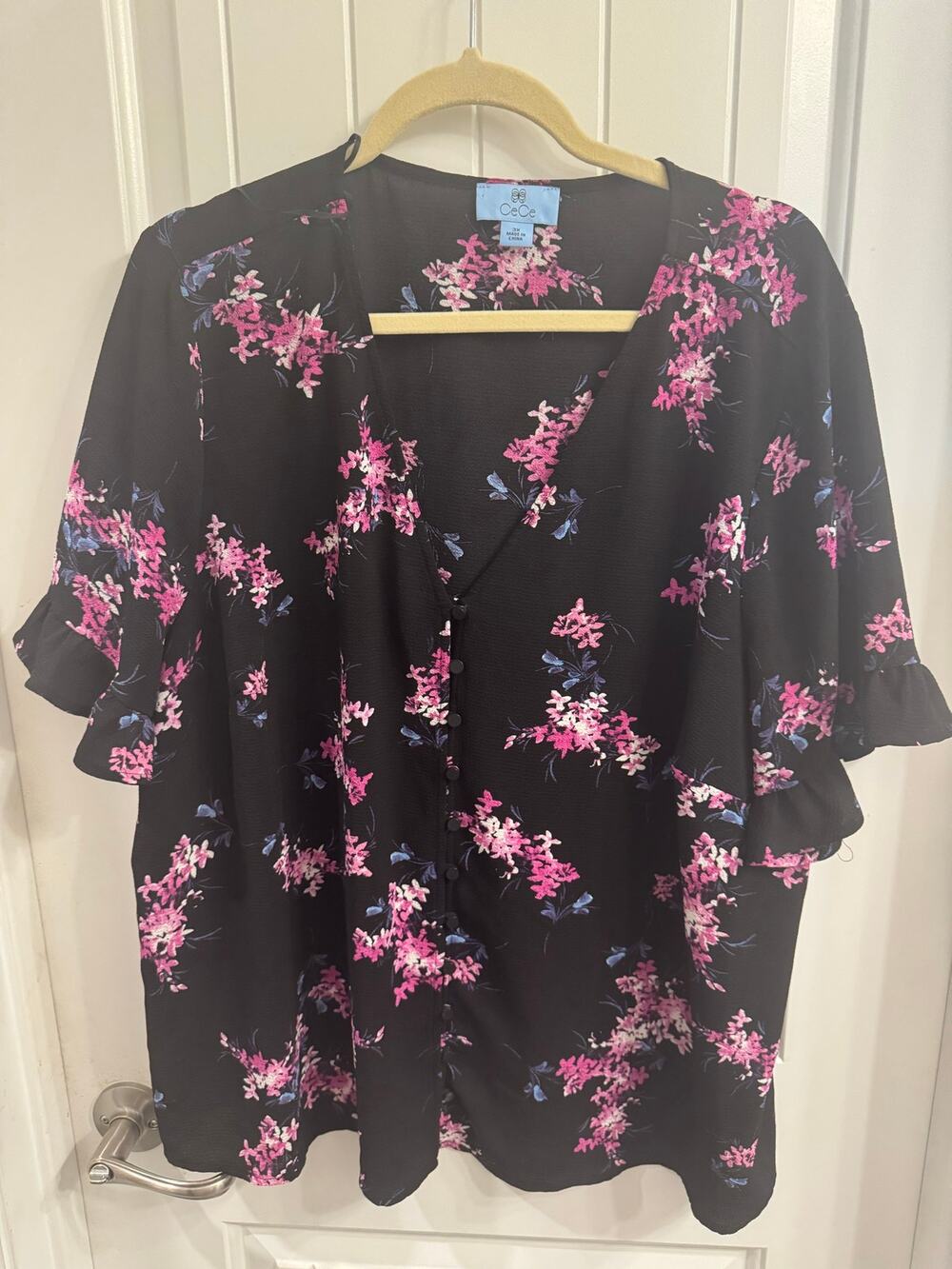 Cece Plus Size 3X Black Floral Top
